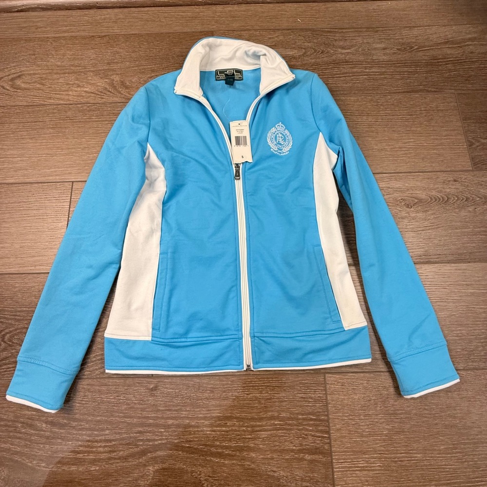 Lauren Ralph Lauren Women's Active Track Jacket NWT S Embroidered Blue white
